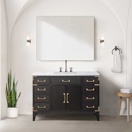 Aiden Black Oak 48" Single Vanity with Carrara Marble Top