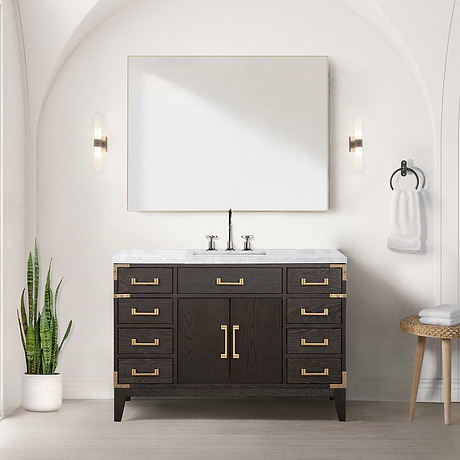 Aiden Brown Oak 48" Single Vanity with Carrara Marble Top