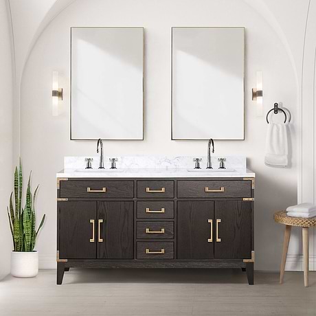 Aiden Brown Oak 60" Double Vanity with Carrara Marble Top