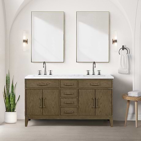 Aiden Gray Oak 60" Double Vanity wth Carrara Marble Top