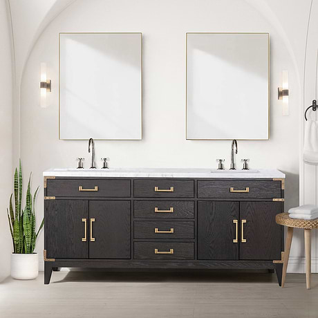 Aiden Black Oak 72" Double Vanity with Carrara Marble Top