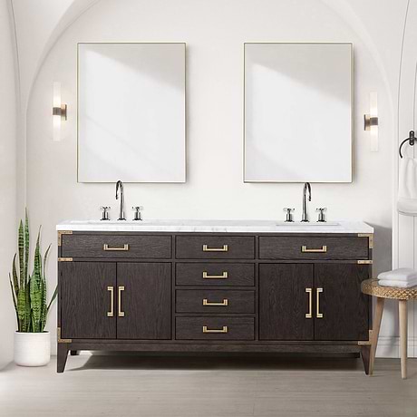 Aiden Brown Oak 72" Double Vanity with Carrara Marble Top