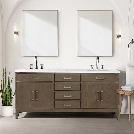 Aiden Gray Oak 72" Double Vanity wth Carrara Marble Top