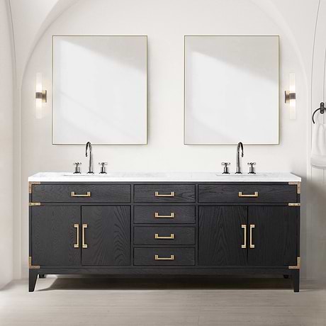 Aiden Black Oak 80" Double Vanity with Carrara Marble Top