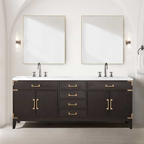 Aiden Brown Oak 80" Double Vanity with Carrara Marble Top
