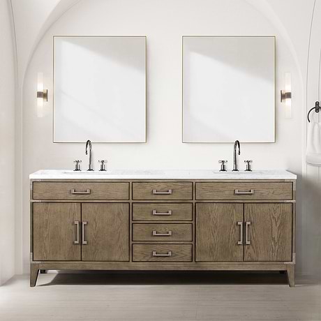 Aiden Gray Oak 80" Double Vanity wth Carrara Marble Top