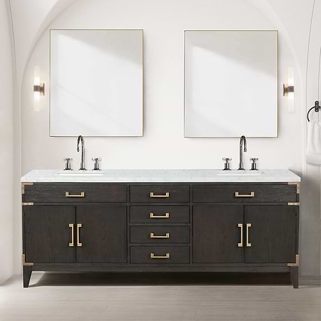 Aiden Brown Oak 84" Double Vanity with Carrara Marble Top