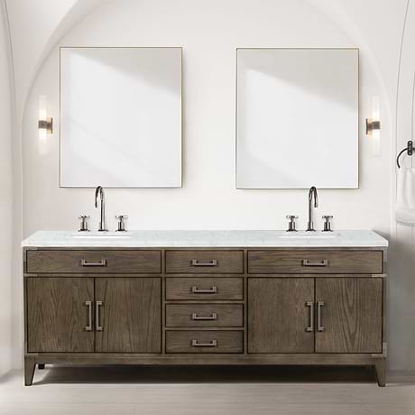 Aiden Gray Oak 84" Double Vanity wth Carrara Marble Top