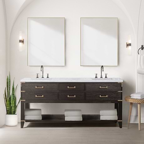 Calico Brown Oak 72" Double Vanity with Carrara Marble Top