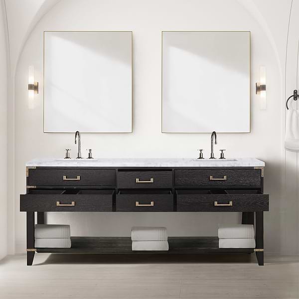 Calico Black Oak 80" Double Vanity with Carrara Marble Top