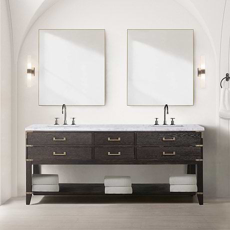 Calico Brown Oak 80" Double Vanity with Carrara Marble Top