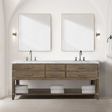 Calico Gray Oak 80" Double Vanity with Carrara Marble Top