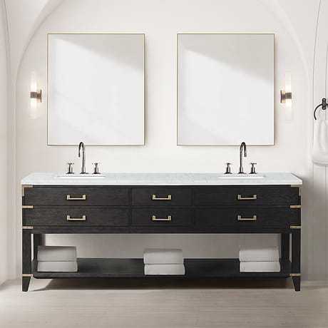 Calico Black Oak 84" Double Vanity with Carrara Marble Top