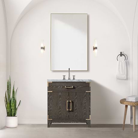Aiden Brown Oak 30" Single Vanity with Carrara Marble Top