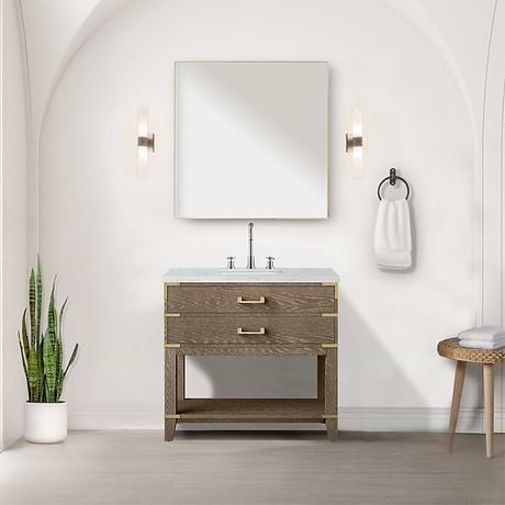 Calico Gray Oak 36" Single Vanity with Carrara Marble Top