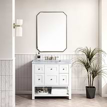 James Martin Vanities Breckenridge Bright White 36" Single Vanity with Carrara Marble Top