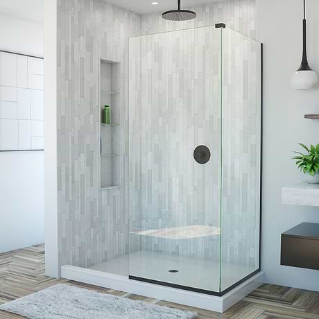 DreamLine Linea 34x34x72" Reversible Double Adjacent Screen Enclosure with Clear Glass in Satin Black