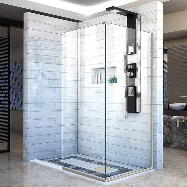 DreamLine Linea 34x30x72" Reversible Double Adjacent Screen Enclosure with Clear Glass in Brushed Nickel