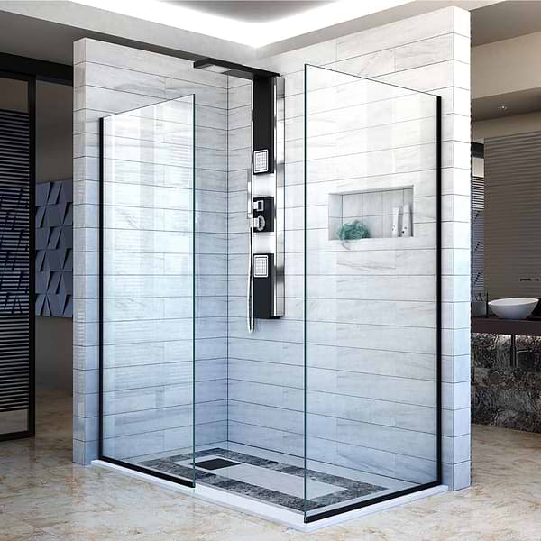 DreamLine Linea 30x30x72" Reversible Double Separate Screen Enclosure with Clear Glass in Satin Black