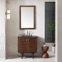 James Martin Vanities Amberly Mid-Century Walnut 30" Single Vanity with Charcoal Soapstone Quartz Top