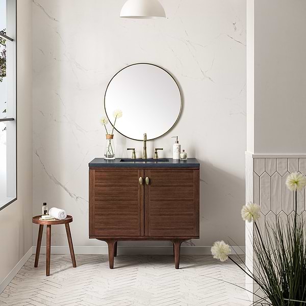 James Martin Vanities Amberly Mid-Century Walnut 36" Single Vanity with Charcoal Soapstone Quartz Top