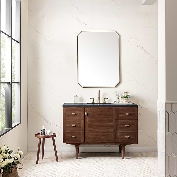 James Martin Vanities Amberly Mid-Century Walnut 48" Single Vanity with Charcoal Soapstone Quartz Top