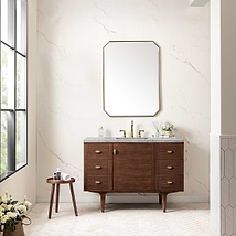 James Martin Vanities Amberly Mid-Century Walnut 48" Single Vanity with Eternal Jasmine Pearl Top