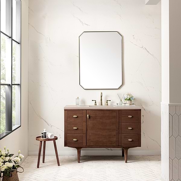 James Martin Vanities Amberly Mid-Century Walnut 48" Single Vanity with Eternal Marfil Quartz Top