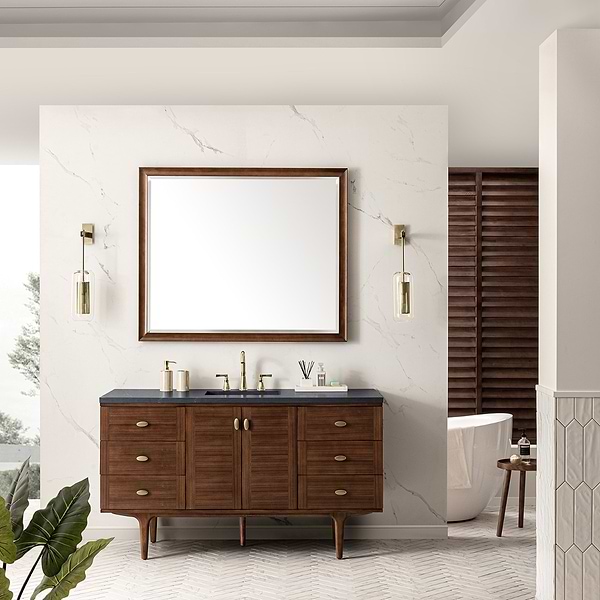 James Martin Vanities Amberly Mid-Century Walnut 60" Single Vanity with Charcoal Soapstone Quartz Top