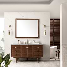 James Martin Vanities Amberly Mid-Century Walnut 60" Single Vanity with Eternal Jasmine Pearl Top