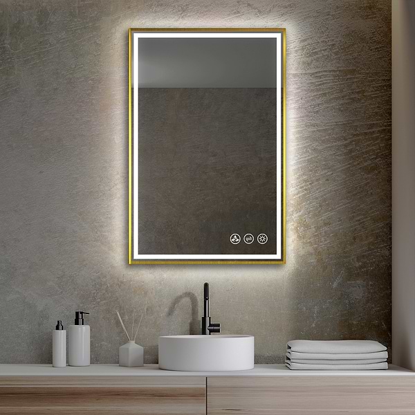Mage Brushed Gold 24x36" Framed Rectangle LED Mirror