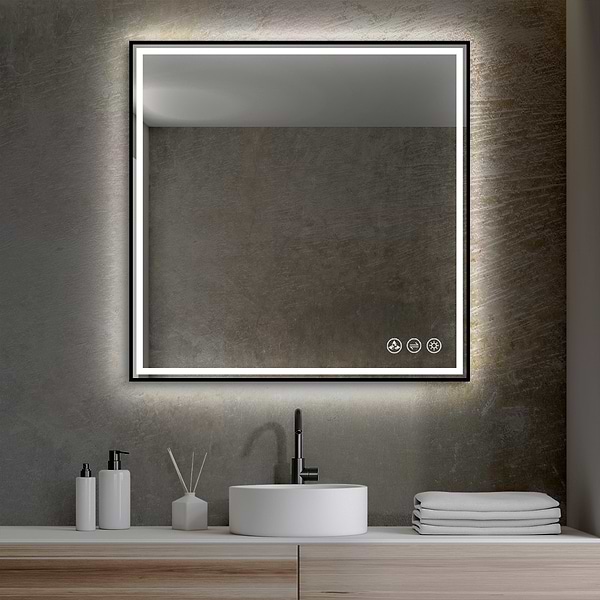 Mage Matte Black 36x36" Framed Square LED Mirror