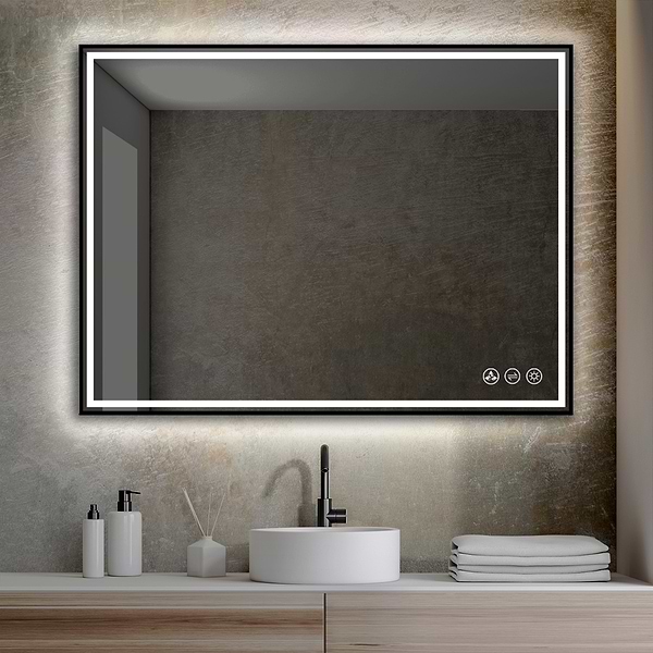 Mage Matte Black 48x36" Framed Rectangle LED Mirror