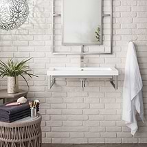 James Martin Vanities Boston Brushed Nickel 32" Floating Sink with White Integrated Top