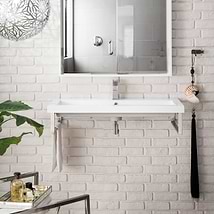 James Martin Vanities Boston Brushed Nickel 40" Floating Sink with White Integrated Top
