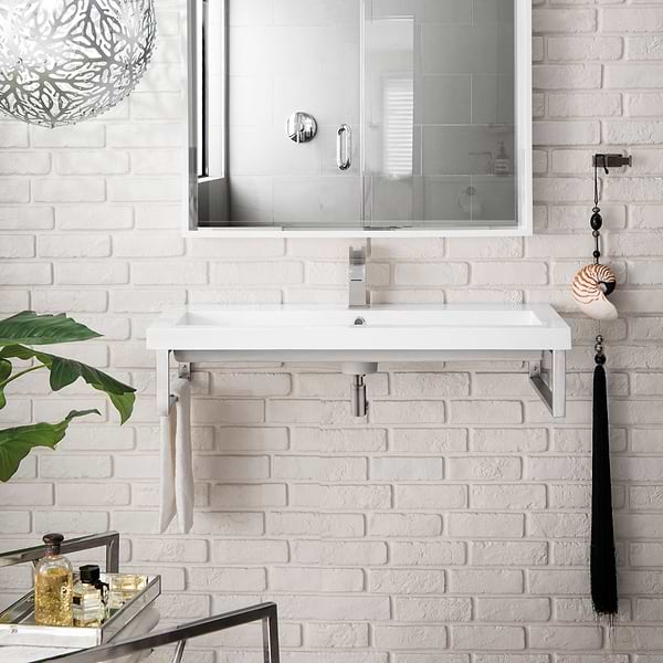 James Martin Vanities Boston Brushed Nickel 40" Floating Sink with White Integrated Top