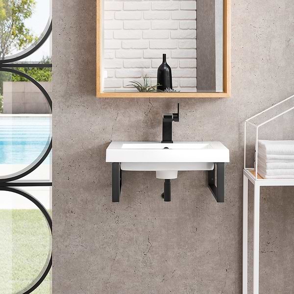 James Martin Vanities Boston Matte Black 20" Floating Sink with White Integrated Top