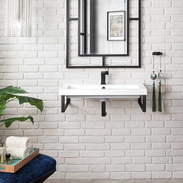 James Martin Vanities Boston Matte Black 32" Floating Sink with White Integrated Top