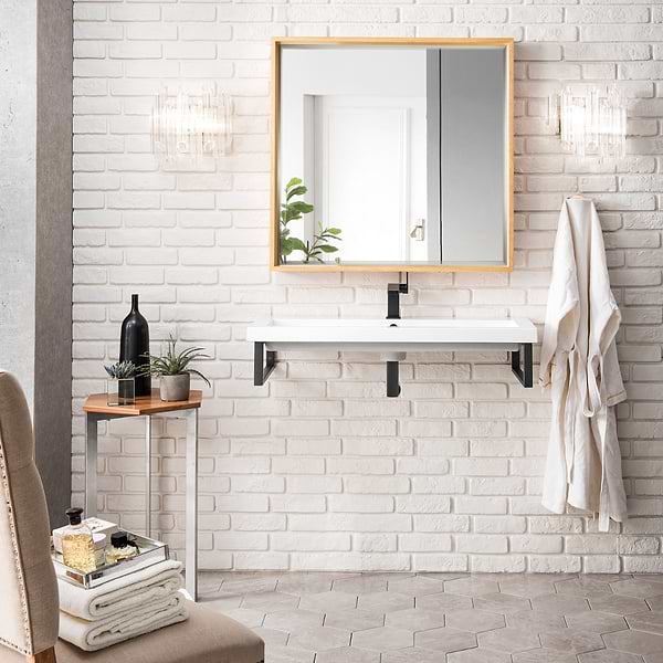 James Martin Vanities Boston Matte Black 40" Floating Sink with White Integrated Top
