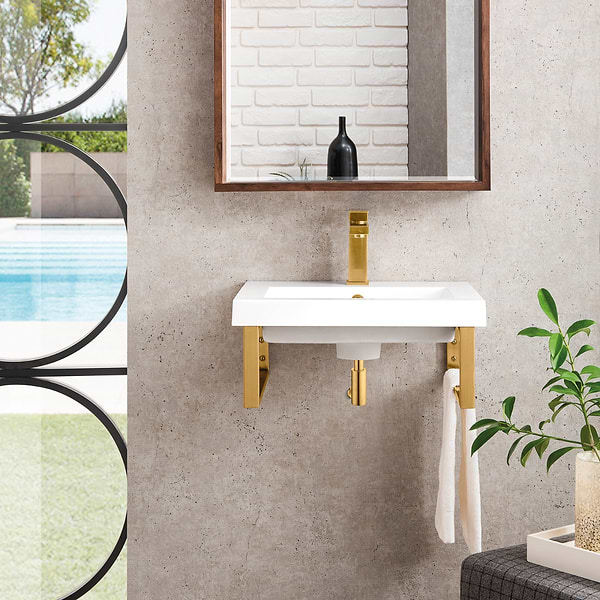 James Martin Vanities Boston Radiant Gold 20" Floating Sink with White Integrated Top