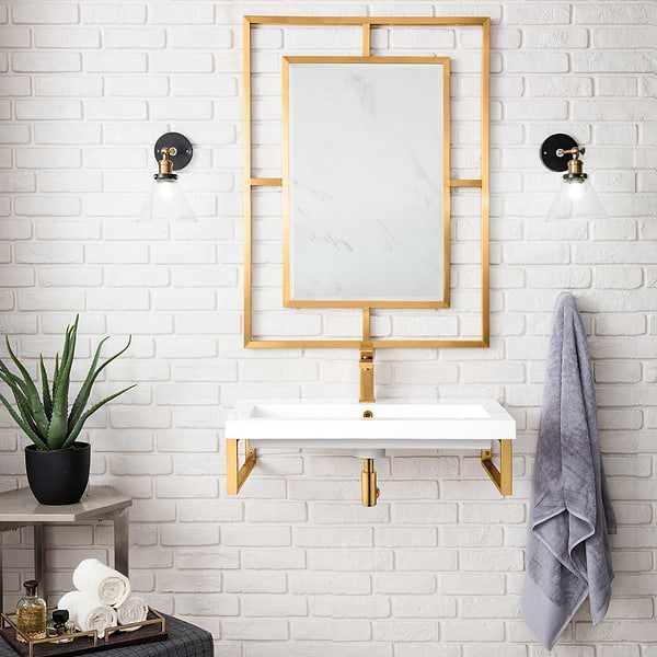 James Martin Vanities Boston Radiant Gold 32" Floating Sink with White Integrated Top