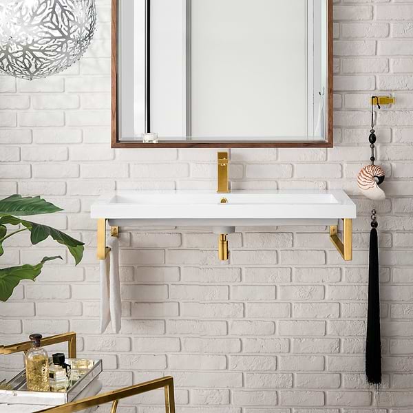 James Martin Vanities Boston Radiant Gold 40" Floating Sink with White Integrated Top
