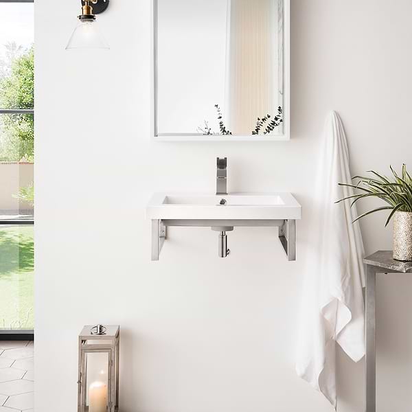 James Martin Vanities Boston Brushed Nickel 24" Floating Sink with White Integrated Top