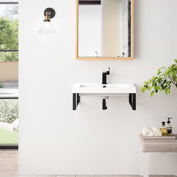 James Martin Vanities Boston Matte Black 24" Floating Sink with White Integrated Top