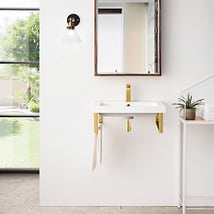 James Martin Vanities Boston Radiant Gold 24" Floating Sink with White Integrated Top