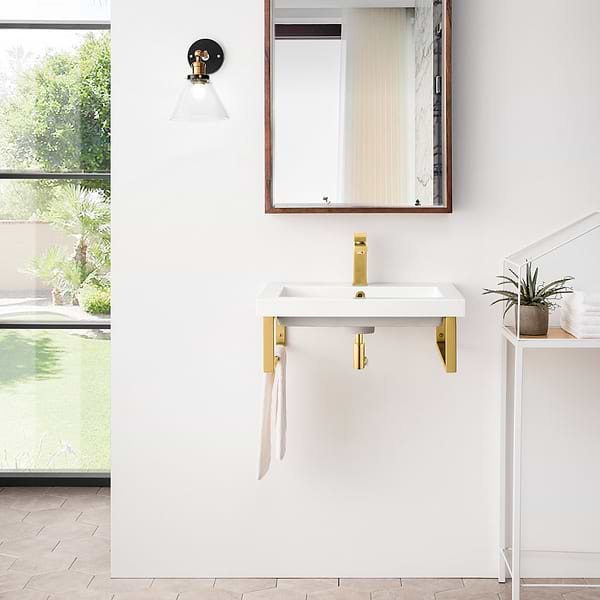 James Martin Vanities Boston Radiant Gold 24" Floating Sink with White Integrated Top