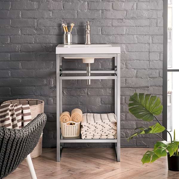 James Martin Vanities Boston Brushed Nickel 20" Freestanding Vanity with White Integrated Top
