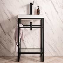 James Martin Vanities Boston Matte Black 20" Freestanding Vanity with White Integrated Top