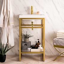James Martin Vanities Boston Radiant Gold 20" Freestanding Vanity with White Integrated Top