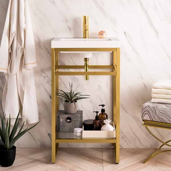 James Martin Vanities Boston Radiant Gold 20" Freestanding Vanity with White Integrated Top
